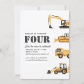 Bouwvoertuigen 4e verjaardagsfeestje kaart (Voorkant)