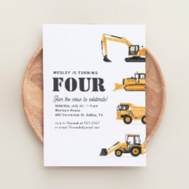 Bouwvoertuigen 4e verjaardagsfeestje kaart
