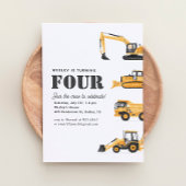 Bouwvoertuigen 4e verjaardagsfeestje kaart