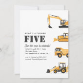 Bouwvoertuigen 5e verjaardagsfeestje kaart (Voorkant)