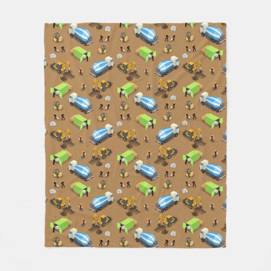 Bouwvoertuigen & Arbeiders Patroondeken Fleece Deken (Voorkant)
