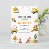 Bouwvoertuigen Dump Truck Graafmachine Bulldoz Save The Date (Staand voorkant)