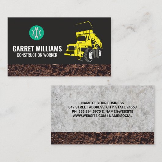 Bouwvoertuigen dumpwagen | Gereedschap voor moersl Visitekaartje (Voorkant / Achterkant)