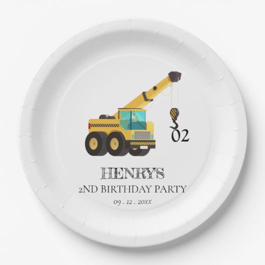 Bouwvoertuigen elke leeftijd verjaardagsfeestje papieren bordje (Voorkant)