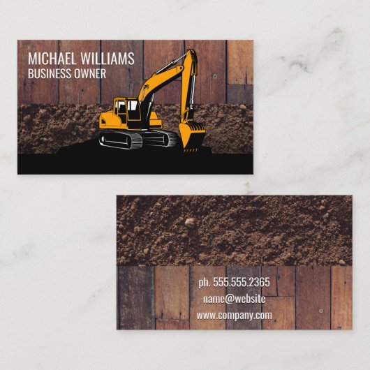 Bouwvoertuigen | Hout | Earth Mover Visitekaartje (Voorkant / Achterkant)