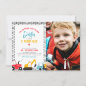 Bouwvoertuigen Jongen Foto Verjaardagsfeestje Kaart (Voorkant)