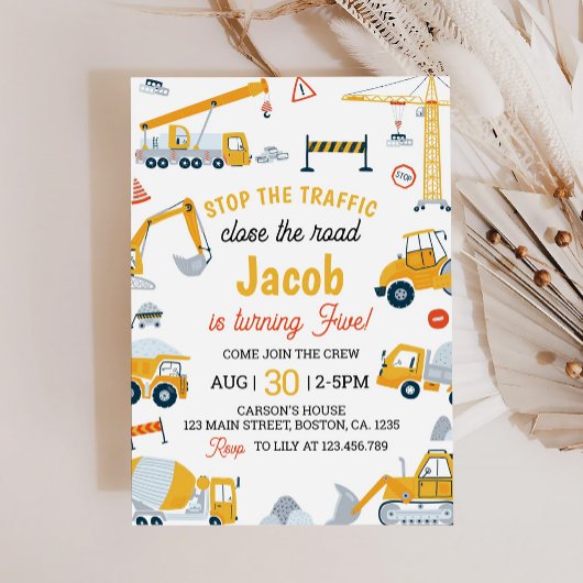 Bouwvoertuigen Jongens Verjaardag Uitnodiging