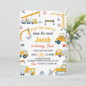 Bouwvoertuigen Jongens Verjaardag Uitnodiging (Staand voorkant)