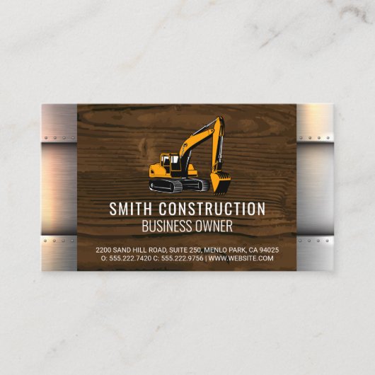 Bouwvoertuigen | Metalen rivets Hout Visitekaartje (Voorkant)