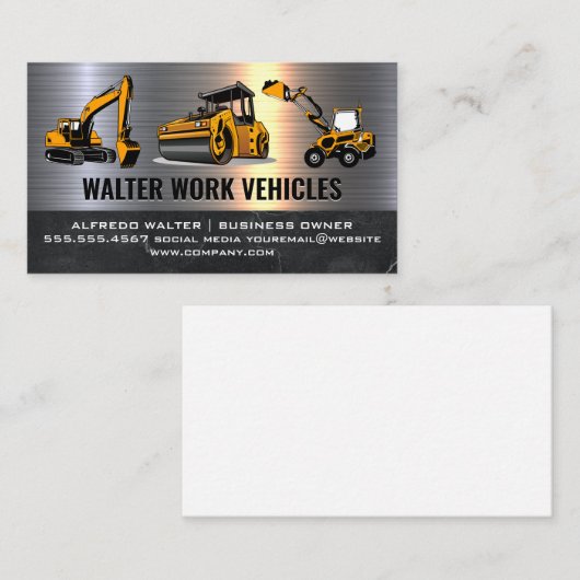 Bouwvoertuigen | Metallisch marmer Visitekaartje (Voorkant / Achterkant)
