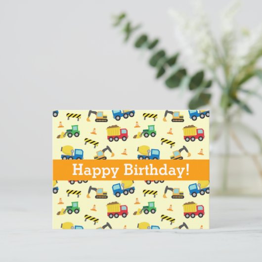 Bouwvoertuigen Patroon, Gelukkige Verjaardag Briefkaart (Staand voorkant)
