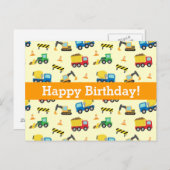 Bouwvoertuigen Patroon, Gelukkige Verjaardag Briefkaart (Voorkant / Achterkant)