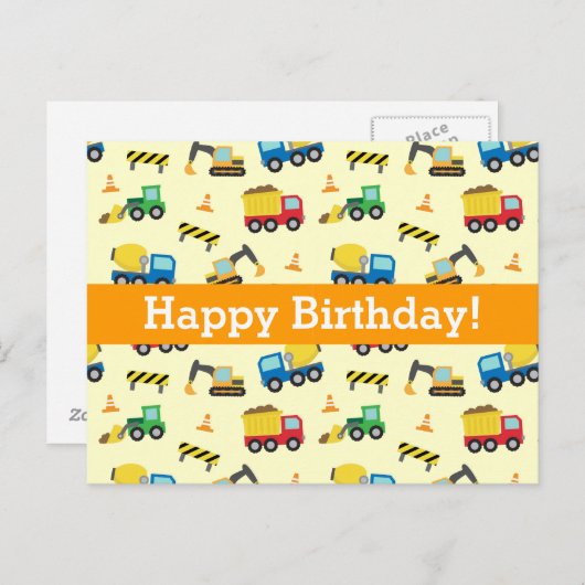 Bouwvoertuigen Patroon, Gelukkige Verjaardag Briefkaart (Voorkant / Achterkant)
