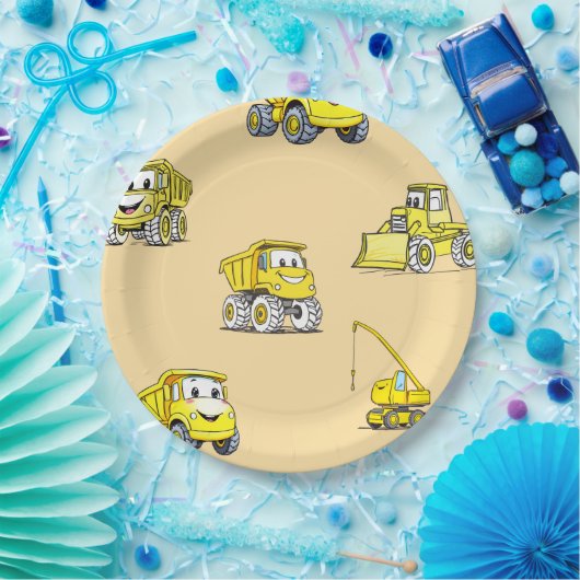 Bouwvoertuigen verjaardag Papieren Borden Papieren Bordje (Feest)