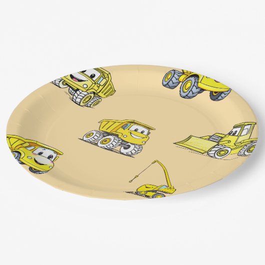 Bouwvoertuigen verjaardag Papieren Borden Papieren Bordje (Gekanteld)