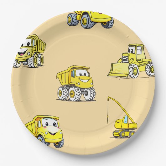 Bouwvoertuigen verjaardag Papieren Borden Papieren Bordje (Voorkant)