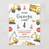 Bouwvoertuigen Verjaardagsfeestuitnodiging Briefkaart (Voorkant)