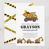 Bouwvoertuigen Verjaardagsfeestuitnodiging Kaart (Voorkant / Achterkant)