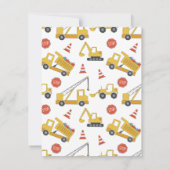 Bouwvoertuigen Verjaardagsfeestuitnodiging Kaart (Achterkant)