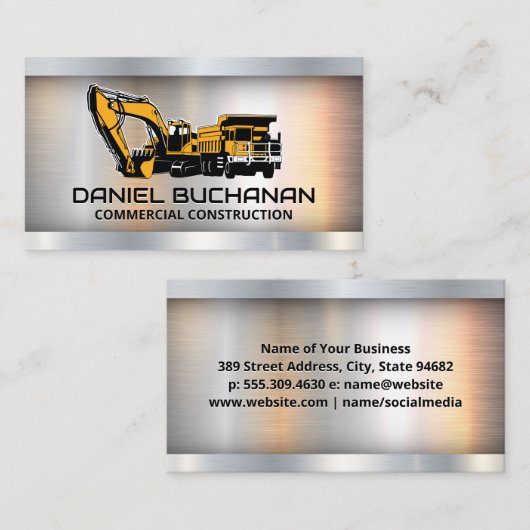 Bouwvoertuigen voor zware machines | Metallisch Visitekaartje (Voorkant / Achterkant)