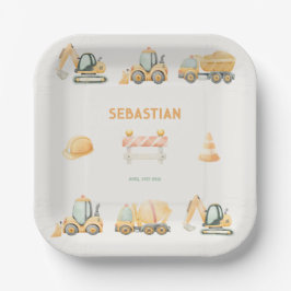 Bouwvrachtwagen Feest Jongen Eerste Verjaardag Papieren Bordje