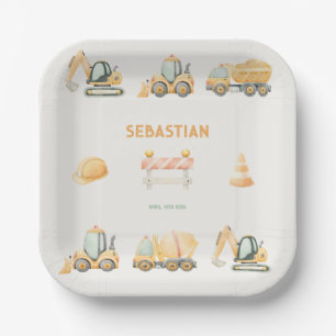 Bouwvrachtwagen Feest Jongen Eerste Verjaardag Papieren Bordje
