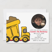 Bouwvrachtwagen Foto Verjaardagsfeestuitnodiging Kaart (Voorkant)