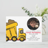 Bouwvrachtwagen Foto Verjaardagsfeestuitnodiging Kaart (Staand voorkant)