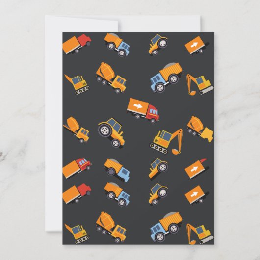 Bouwvrachtwagen Kids Verjaardagsfeest Kaart (Achterkant)