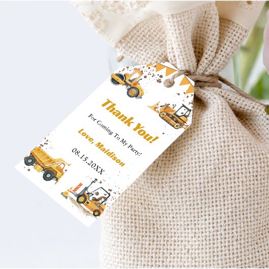 Bouwvrachtwagen Kinderen Verjaardag Cadeaulabel