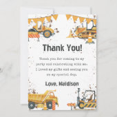 Bouwvrachtwagen Kinderen Verjaardag Dank u kaart (Voorkant)