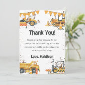 Bouwvrachtwagen Kinderen Verjaardag Dank u kaart (Staand voorkant)