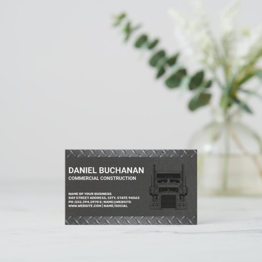 bouwvrachtwagen | metaalstaal visitekaartje (Staand voorkant)