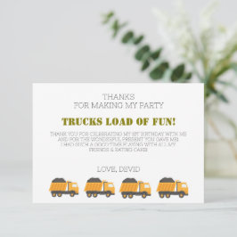 Bouwvrachtwagen Verjaardag Dank u kaart