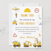 Bouwvrachtwagen Verjaardagsfeest Dank u kaart (Voorkant)