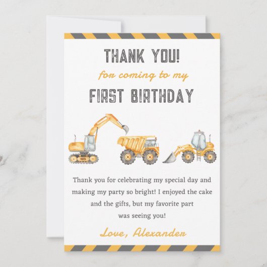 Bouwvrachtwagen Verjaardagsfeest Dank u kaart (Voorkant)