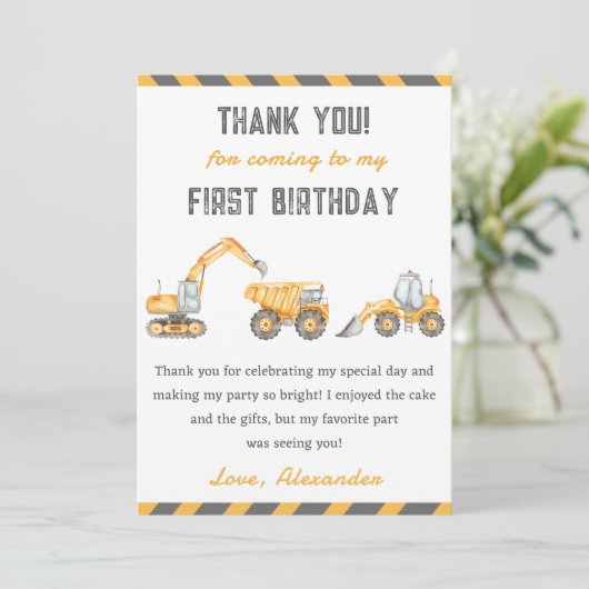 Bouwvrachtwagen Verjaardagsfeest Dank u kaart (Staand voorkant)