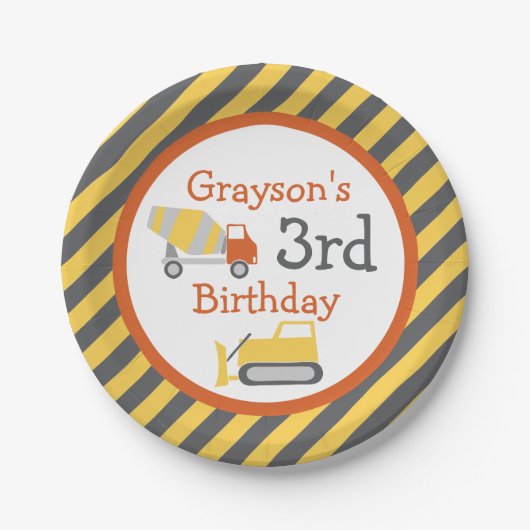 Bouwvrachtwagen Verjaardagsfeestdocument Borden Papieren Bordje (Voorkant)