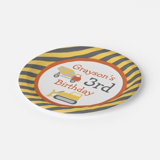 Bouwvrachtwagen Verjaardagsfeestdocument Borden Papieren Bordje (Gekanteld)