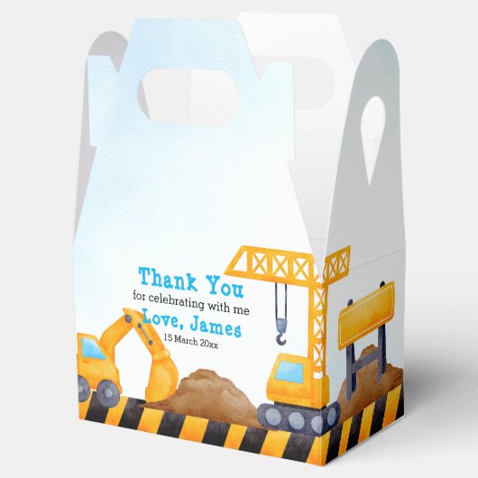 Bouwvrachtwagen, verjaardagsfeestje bedankdoosjes (Geopend)