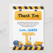 Bouwvrachtwagen, verjaardagsfeestje bedankkaart (Voorkant)