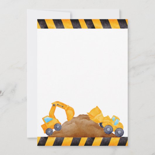 Bouwvrachtwagen, verjaardagsfeestje kaart (Achterkant)