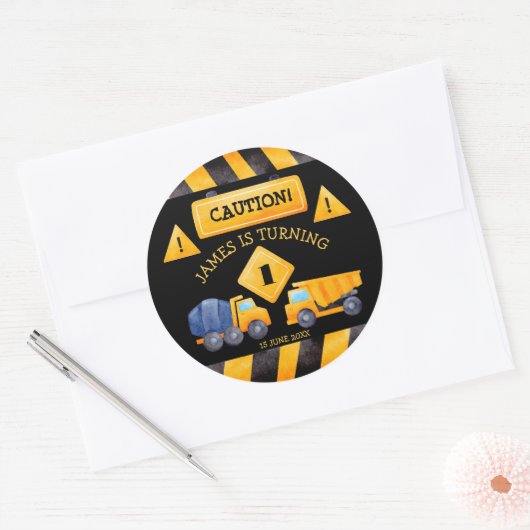 Bouwvrachtwagen, verjaardagsfeestje ronde sticker (Envelop)