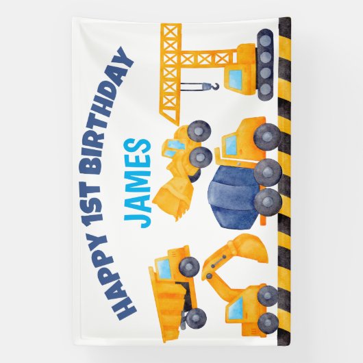 Bouwvrachtwagen, verjaardagsfeestje spandoek (Verticaal)