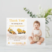 Bouwvrachtwagen Verjaardagsfoto Dank u kaart (Staand voorkant)