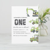 Bouwvrachtwagen Voertuigen Jongens 1e Verjaardag Kaart (Staand voorkant)