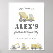 Bouwvrachtwagen Voertuigen Jongens 1e Verjaardag Poster (Voorkant)