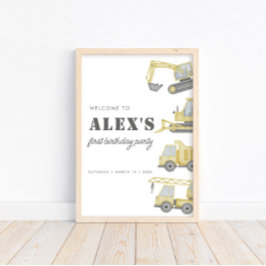 Bouwvrachtwagen Voertuigen Jongens 1e Verjaardag Poster