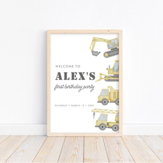 Bouwvrachtwagen Voertuigen Jongens 1e Verjaardag Poster