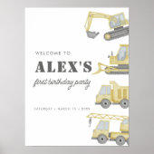 Bouwvrachtwagen Voertuigen Jongens 1e Verjaardag Poster (Voorkant)